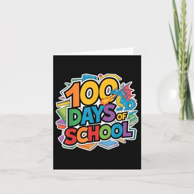 Tarjeta 100 Días De Escuela Dragón Temática Niños Profesor (Anverso)