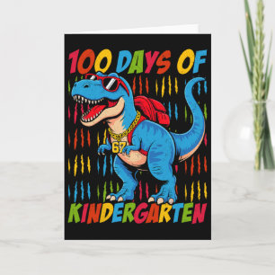 Tarjeta 100 Días De Jardín De Infantes Trex Dinosaurio Niñ