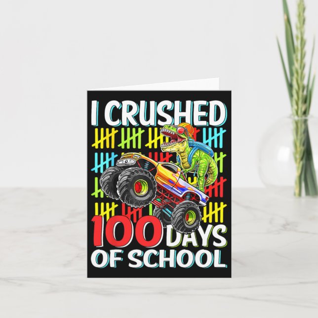 Tarjeta 100 días de monstruo de T-rex en la escuela (Anverso)