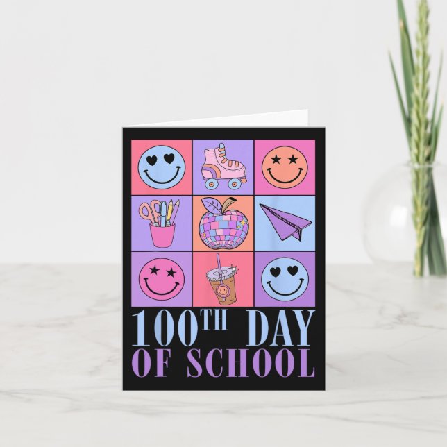 Tarjeta 100 Días De Retro Disco 100 Día Escolar (Anverso)