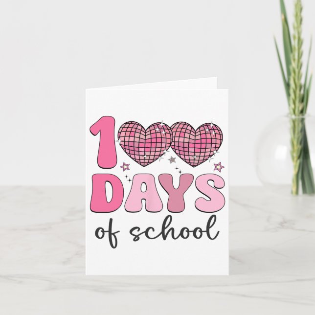 Tarjeta 100 Días De Retro Disco Escolar Corazón 100 Día De (Anverso)