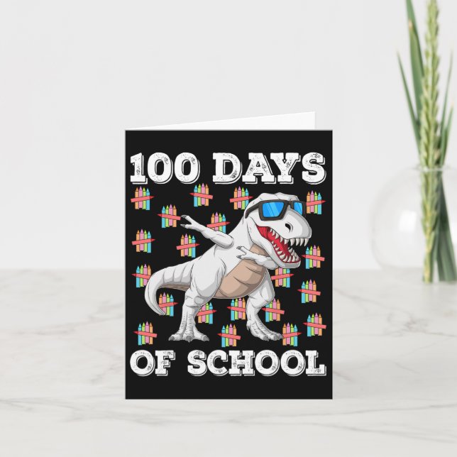 Tarjeta 100 Días Escolares T-rex Dabbing Niños 100º D (Anverso)