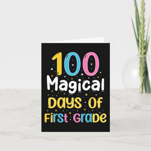 Tarjeta 100 días mágicos de primer grado 100° día escolar (Anverso)