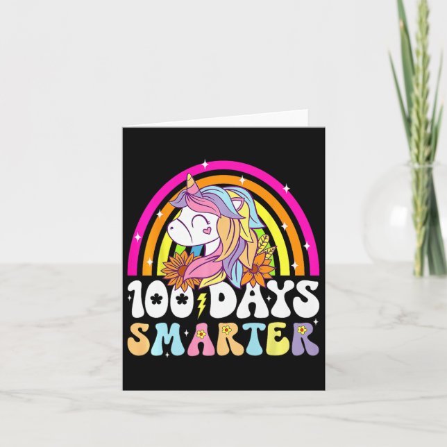 Tarjeta 100 días más inteligentes, niños unicornios arcoir (Anverso)