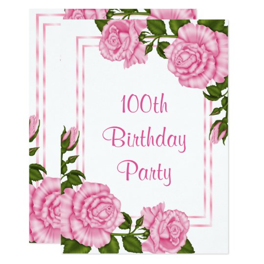 Tarjeta 100o cumpleaños de los ramos de la esquina rosados