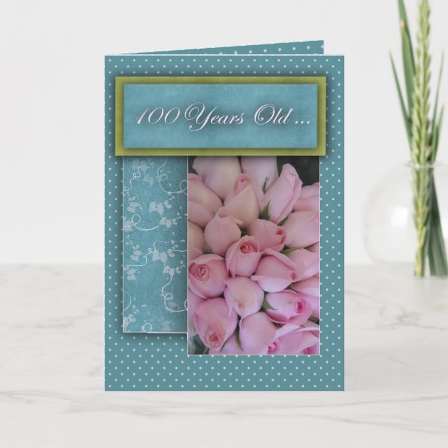 Tarjeta ¡100o cumpleaños feliz - con los rosas! (Anverso)