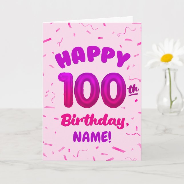 Tarjeta 100th Balloon Number Custom Name Birthday Card (Planta pequeña)