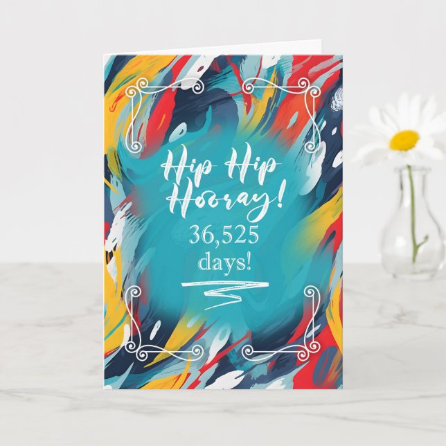 Tarjeta 100th Birthday Hip Hip Hooray Painted Strokes (Planta pequeña)