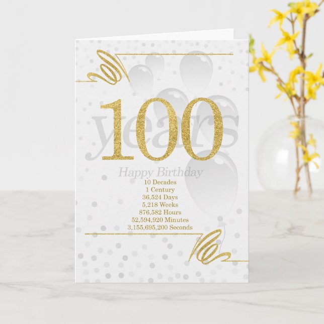Tarjeta 100th Birthday in Days Weeks Minutes with Name (flor amarilla)