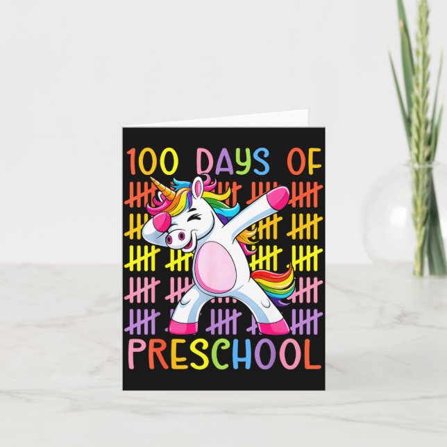 Tarjeta 100th Day Of School Of Preschool Unicorn 100 Days  (Anverso)