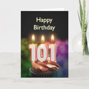 Tarjeta 101º cumpleaños con torta y velas