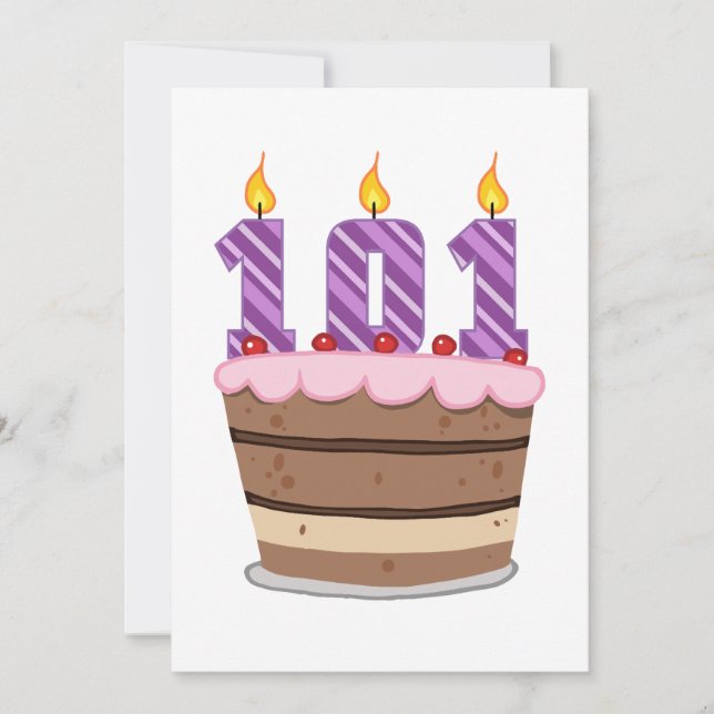 Tarjeta 101 años en el pastel de cumpleaños (Anverso)