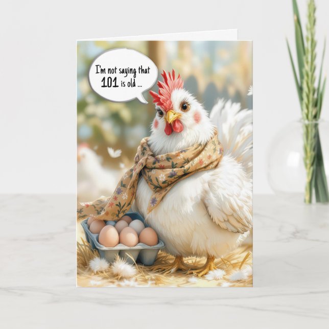 Tarjeta 101st Birthday Hen With Eggs in Carton (Anverso)