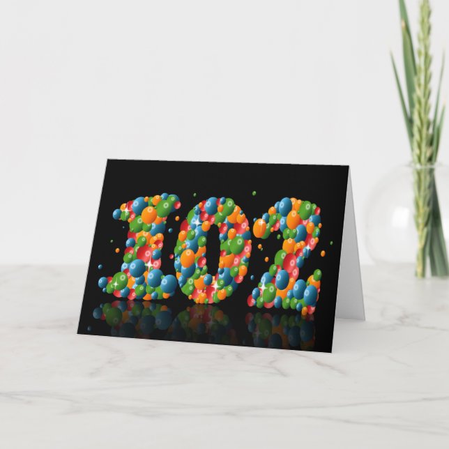 Tarjeta 102º cumpleaños con números formados de bolas (Anverso)