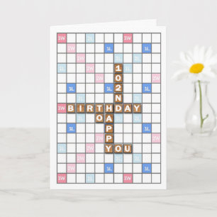 Tarjeta 102º cumpleaños, tabla de juegos de palabras