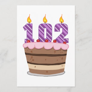 Tarjeta 102 años en el pastel de cumpleaños