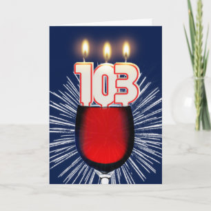 Tarjeta 103.º cumpleaños con vino y velas