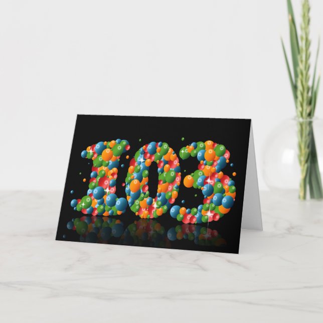 Tarjeta 103 años con números formados de bolas (Anverso)