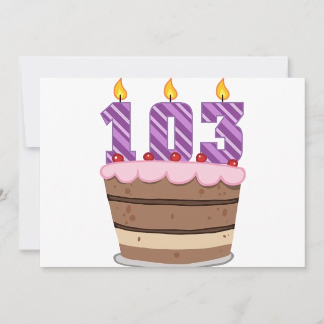 Tarjeta 103 años en el pastel de cumpleaños (Anverso)