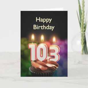 Tarjeta 103° cumpleaños con torta y velas