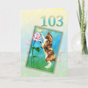 Tarjeta 103° cumpleaños con un gato juguetón