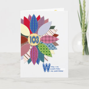 Tarjeta 103o cumpleaños para la madre, flor cosida