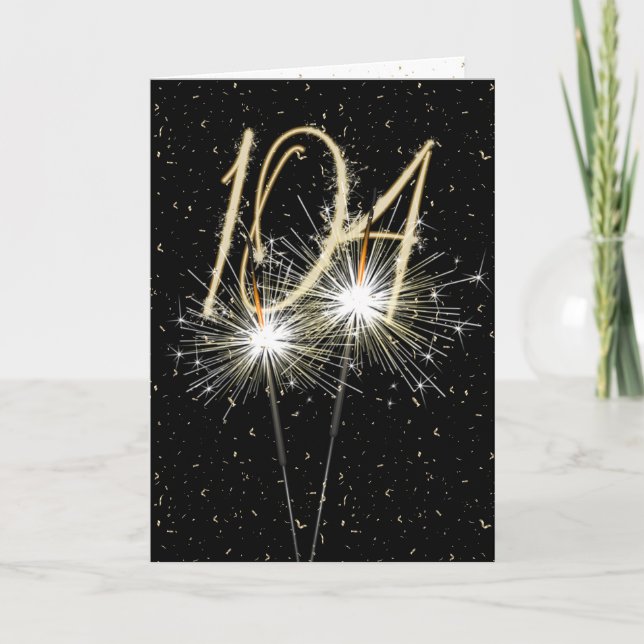 Tarjeta 104.º cumpleaños Sparkler sobre negro (Anverso)