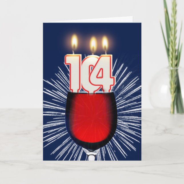 Tarjeta 104° cumpleaños con vino y velas (Anverso)