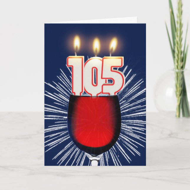 Tarjeta 105º cumpleaños con vino y velas (Anverso)