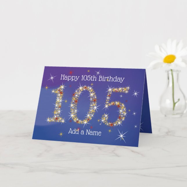 Tarjeta 105º cumpleaños - Números de estrellas - Azul - 10 (Planta pequeña)