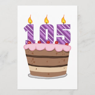 Tarjeta 105 años en el pastel de cumpleaños