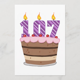 Tarjeta 107 años en el pastel de cumpleaños
