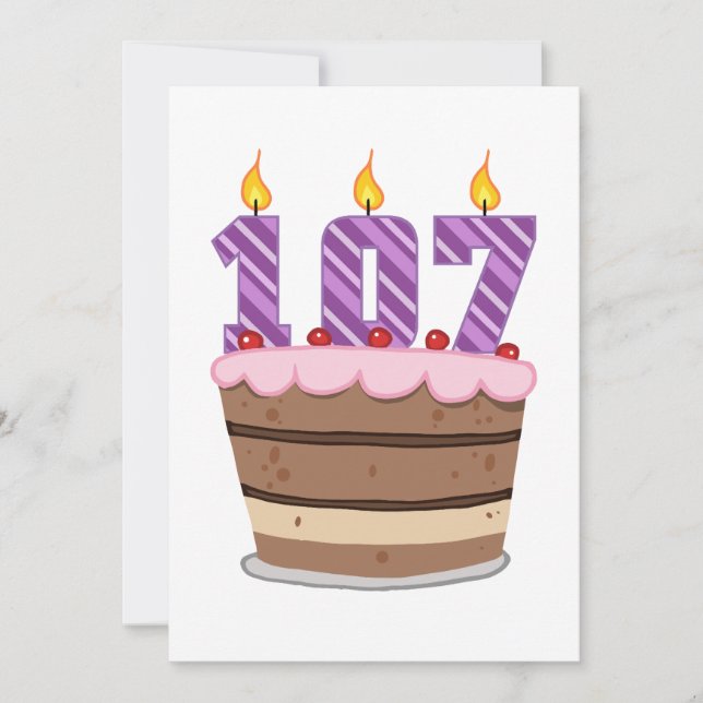 Tarjeta 107 años en el pastel de cumpleaños (Anverso)
