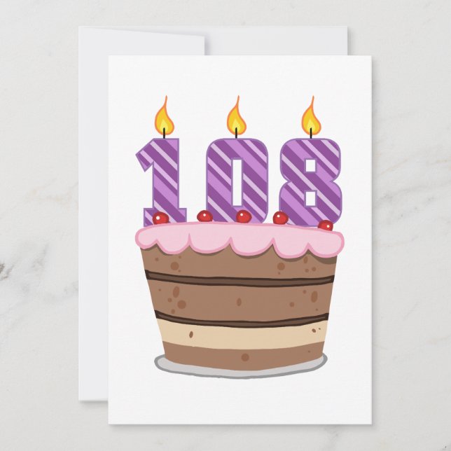 Tarjeta 108 años en el pastel de cumpleaños (Anverso)