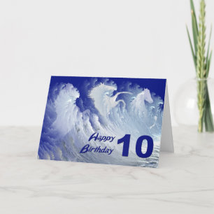 Tarjeta 10.ª carta de cumpleaños con caballos de surf salv