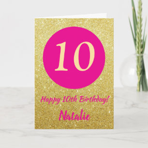 Tarjeta 10.ª feliz cumpleaños Purpurina de oro y rosado ca