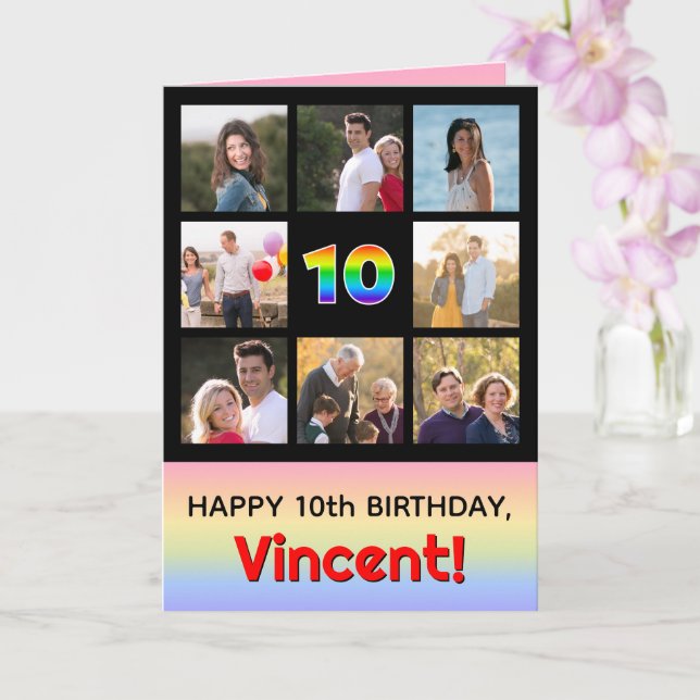 Tarjeta 10.º cumpleaños: Arcoiris divertido #, fotos Perso (Orquídea)