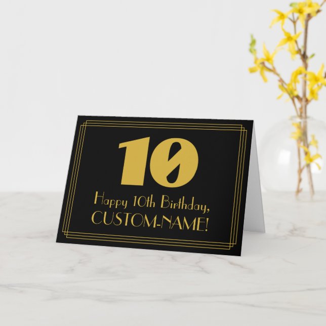 Tarjeta 10.º cumpleaños: Art Decó inspirado look "10" y no (flor amarilla)