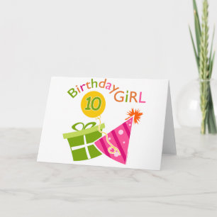 Tarjeta 10.º cumpleaños - Chica de cumpleaños