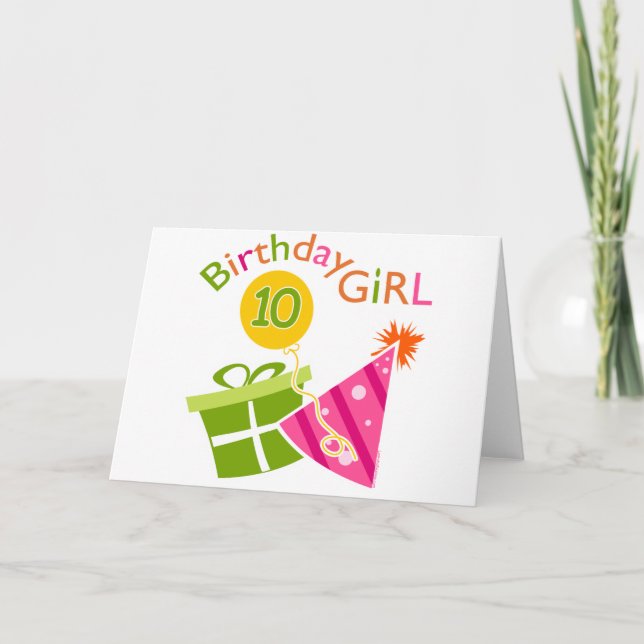Tarjeta 10.º cumpleaños - Chica de cumpleaños (Anverso)