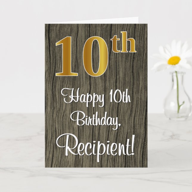Tarjeta 10.º Cumpleaños: Elegante Faux Gold Look #, Faux W (Planta pequeña)
