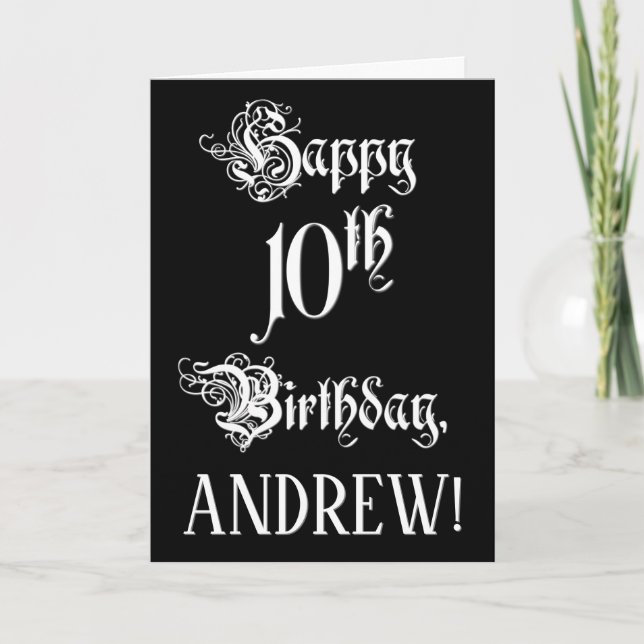 Tarjeta 10.º cumpleaños: Elegante guión + nombre personali (Anverso)