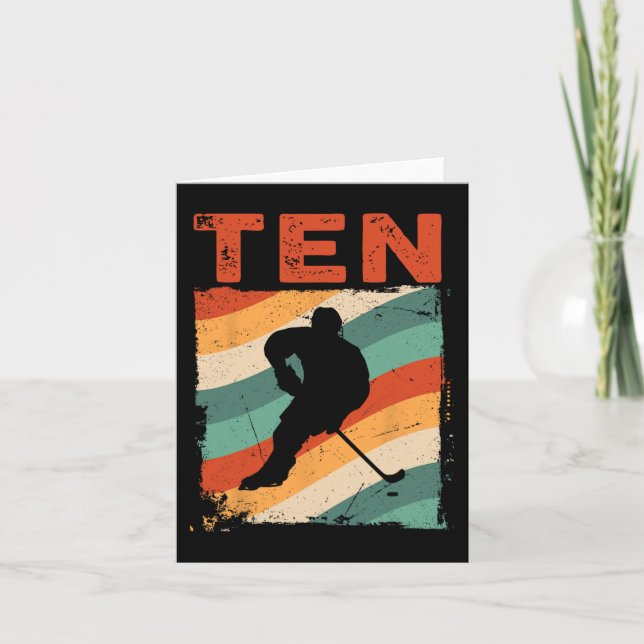 Tarjeta 10.º cumpleaños hockey sobre hielo retro niño de 1 (Anverso)