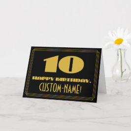 Tarjeta 10.º Cumpleaños: Nombre + Art Deco Inspirado Aspec