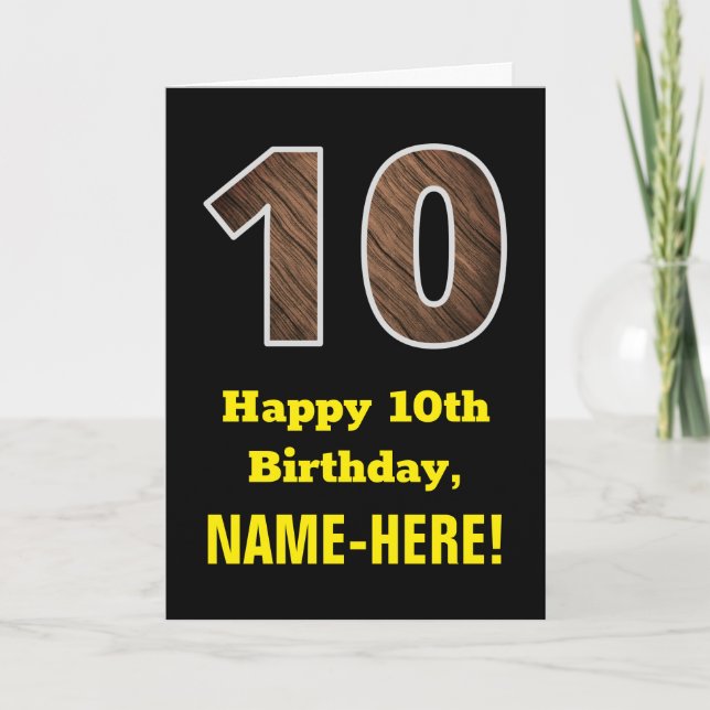 Tarjeta 10.º Cumpleaños: Nombre, Patrón de Grano de Madera (Anverso)