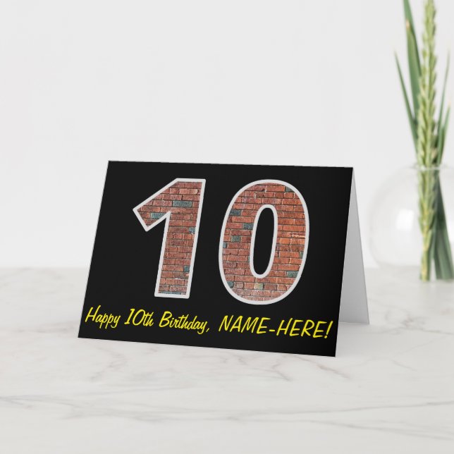 Tarjeta 10.º cumpleaños - Patrón de pared de ladrillo "10" (Anverso)