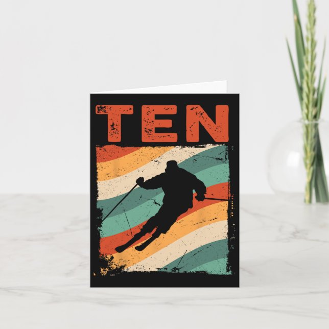 Tarjeta 10.º Nacimiento Esquí Retro Gi (Anverso)