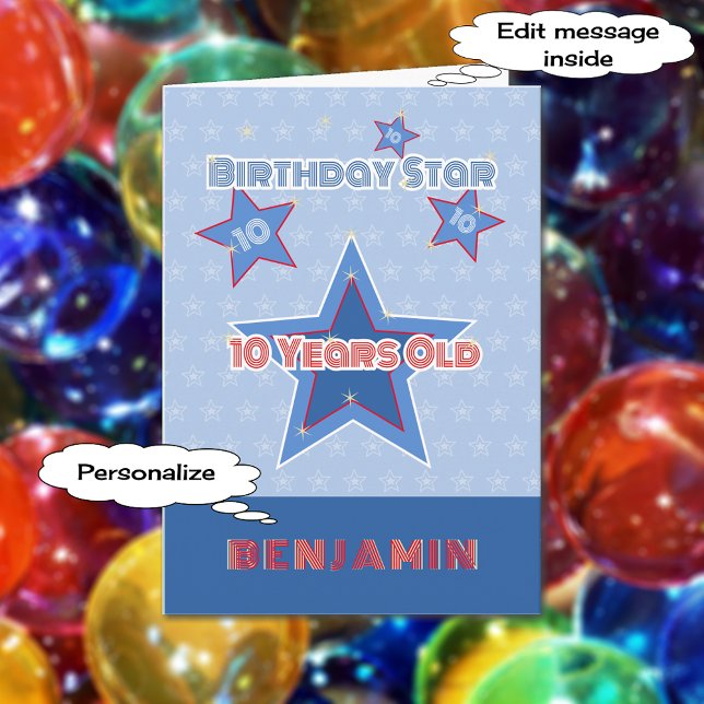 Tarjeta 10.º nombre personalizado de la estrella de cumple (Subido por el creador)