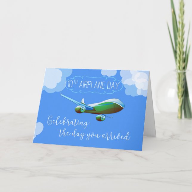Tarjeta 10 años Día de adopción de avión Avión Verde (Anverso)