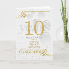 Tarjeta 10 años Sober Cumpleaños Faux Gold Purpurina